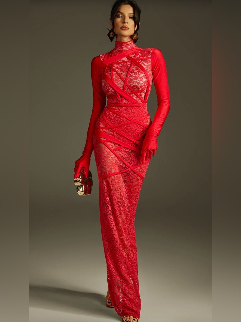 Jeyra Lace Split Maxi Dress With Gloves